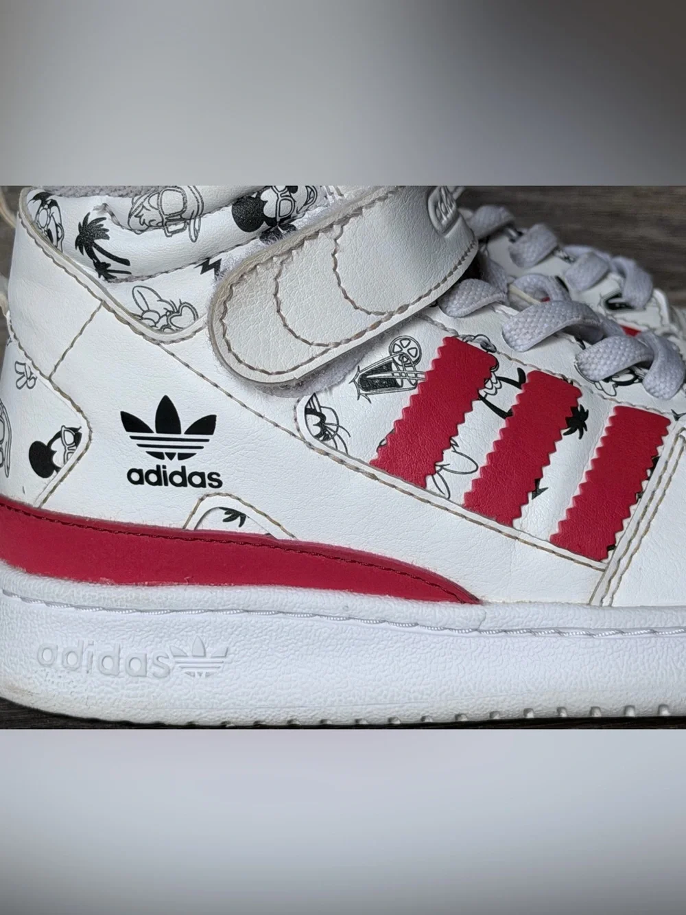 Adidas x Disney Forum Mid Kids Sneakers White Red Size 11.5K
